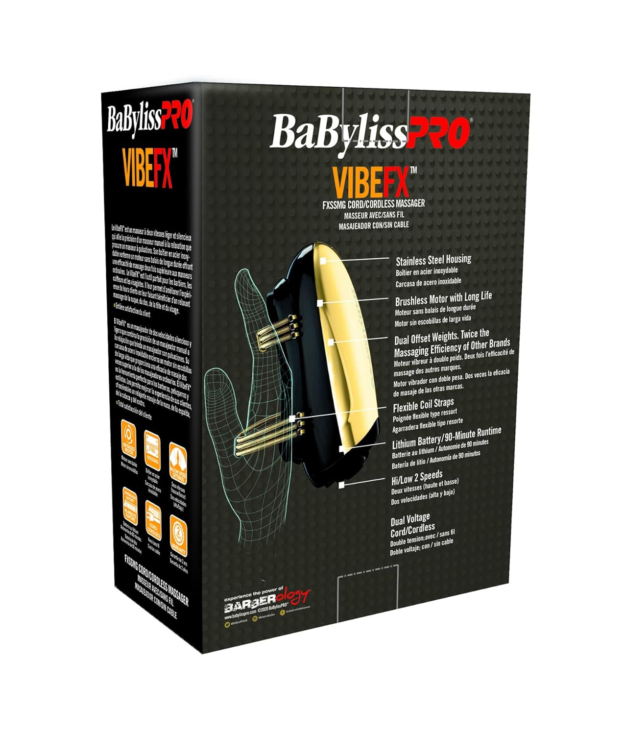 BaBylissPRO Gold Massager VIBEFX 2-Speed Cord/Cordless FXSSMG