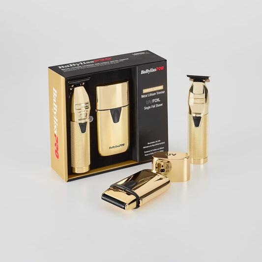 BaBylissPRO LimitedFX GoldFX Trimmer and UVFoil Single Foil Shaver Combo FXLFHOLPKG