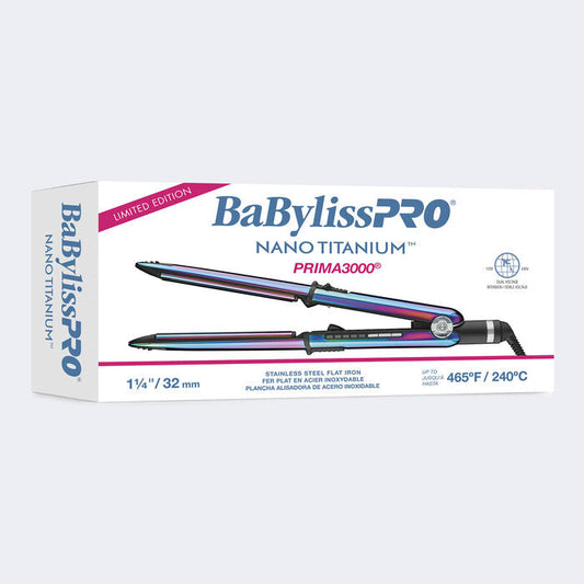 BaBylissPRO Limited Edition Iridescent Nano Titanium Prima 3000 Stainless Steel Flat Iron BNTRB3000TUC