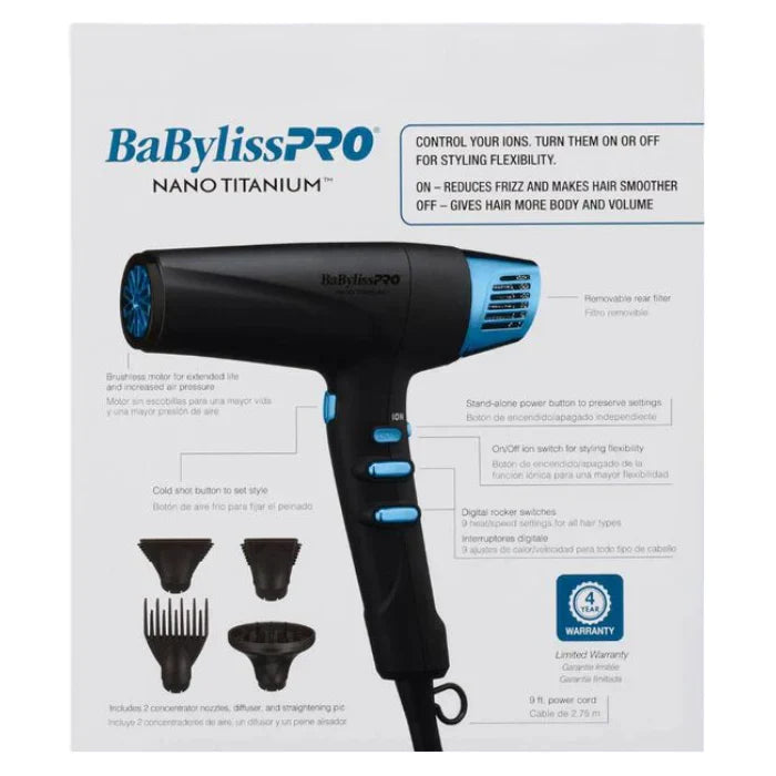 BaBylissPRO NANO TITANIUM™ Limited Edition Black & Blue Professional High-speed Dual Ionic Dryer #BNTMB9100