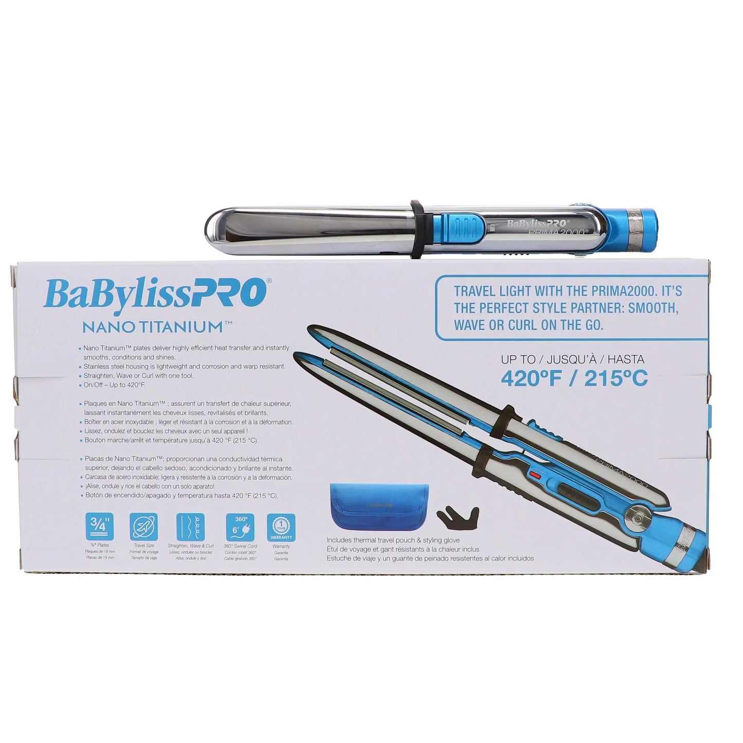 BaBylissPRO Nano Titanium Travel Dryer & Prima 2000 Mini Iron 420°F COMBO BNT053TUC+BNT2000UC