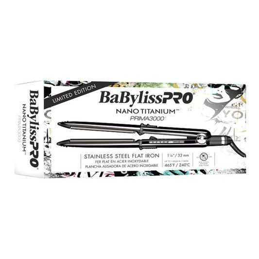 BaBylissPRO Nano Titanium Prima 3000 Stainless Steel Flat Iron Black BNTBK3000TUC