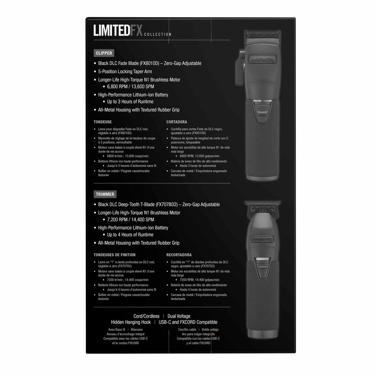 BabylissPro LimitedFX Clipper and Trimmer Collection Matte Black 