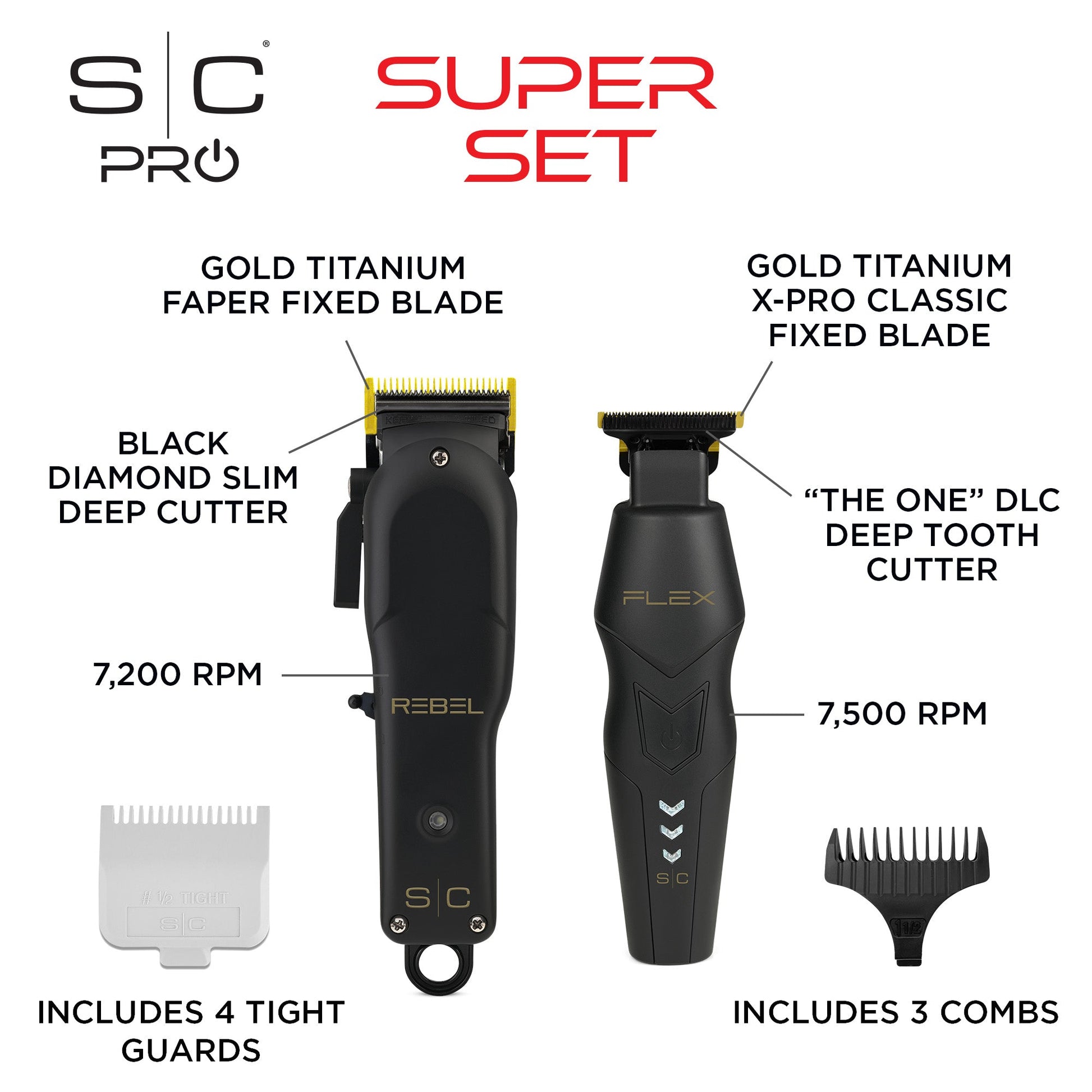 StyleCraft Pro Super Set #SC326B Black Rebel Clipper & Flex Trimmer